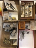 4 flats jewelry, watches, lighter, pocket knife