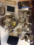 Large collection silver plate items, flatware, etc