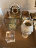 1 flat glass, candle holders, clock and 2 pictures