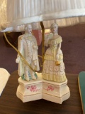Lamp, unmarked, with Victorian figures