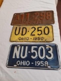 3 early license plates, 1928, '50, '58