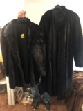 2 black fur coats, 1 short, 1 long