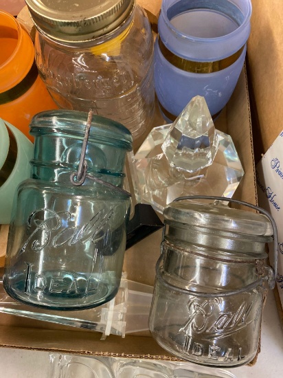 Glasses, vintage glass mugs, #2 Ball jar, #0 Ball jar