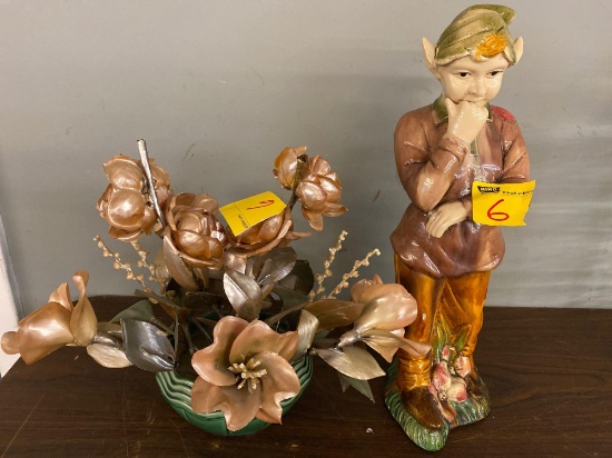 McCoy pottery floral art and elf/gnome figure statue