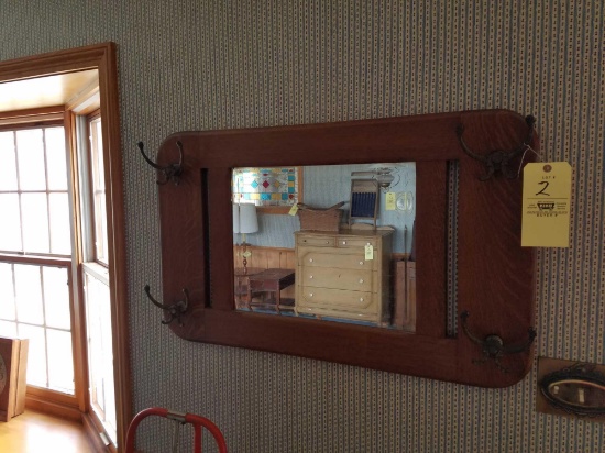 Oak hall mirror with hooks