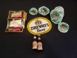 Beer advertising patches including Mooseshead, P.O.C., Drewrys