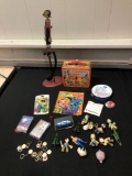 Olive Oil Pendulum, Metal Flintstones Lunch box, Funko Figures, Tamborine, Cassettes