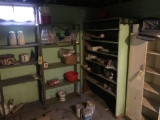 Metal cabinet and shelves w/contents