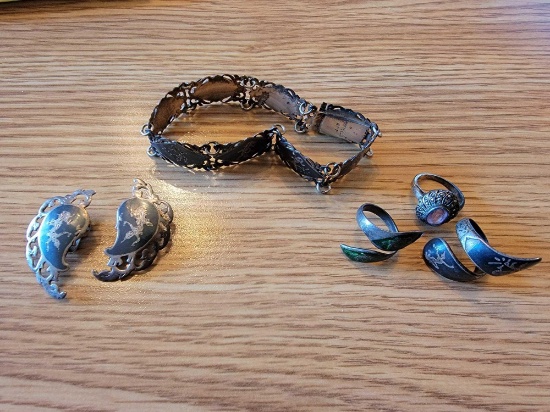 Bracelet, Earrings, Rings Marked Sterling