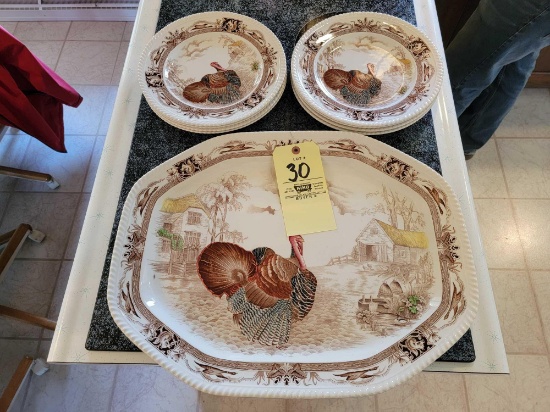 Johnson Bros. Turkey Platter and (8) Plates
