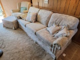 (2) Upholstered Armchairs, Three-Cushion Sofa