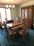Table with Extra Leaves and Table Pads, 8 Cane-Back Chairs, Two-Piece China Hutch