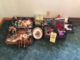 Assorted Glassware, Knickknacks, Christmas Ornaments and Decor, Perfume Bottles, Calculator