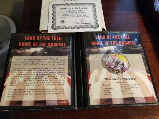 2001 Silver Eagle land of the free home of the brave colorized coin