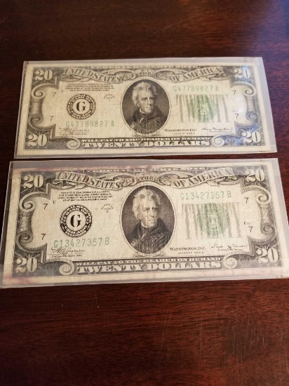 $20 notes, 1934a, and 1934b. Bid x 2