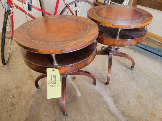 Pair of Leather Inlay Side Tables