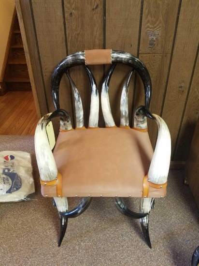 Longhorn Steer chair wirh leather seat