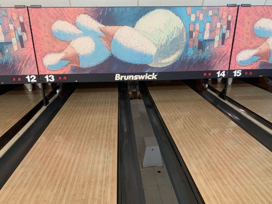 Lanes 13-14 Brunswick A pinsetters, ball return, gutters