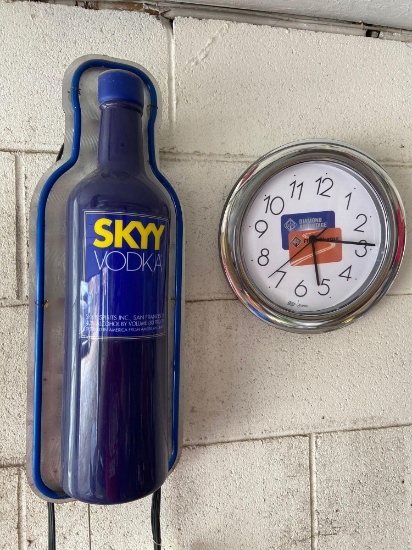 Skyy Vodka Sign and Clock