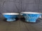 Pair of blue graniteware colanders