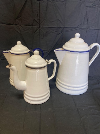 (3) graniteware coffee pots