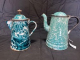 Pair of graniteware coffee pots