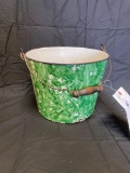 Emerald green and a white Granite ware bucket