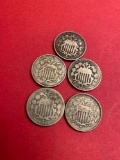 (5) shield nickels