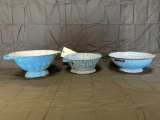 (3) graniteware colanders