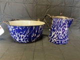 Cobalt Graniteware pot and kettle