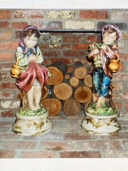 Pair ceramic Italian peasant children, made in Italy, 25" tall.