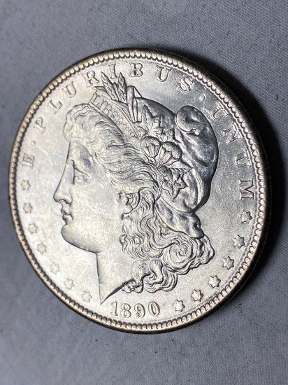 1890 Morgan dollar, AU.