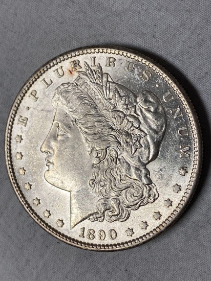 1890-S Morgan dollar, AU.
