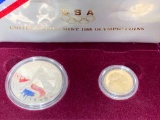 1988 US Mint Olympic coins (1988-S proof silver dollar & 1988-W $5 GOLD proof coin).