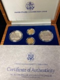 1987 U. S. Constitution four coin set. (Two $5 gold & two $1 silver, proof & uncirculated.