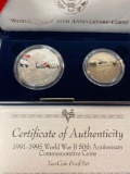 1991-1995 WWII 50th Anniv two coin proof set (silver dollar & clad half dollar),