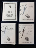 (4) American Eagle silver proof dollars (2013-W, 2014-W, 2015-W, 2016-W).