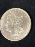 1880-S Morgan dollar, AU.