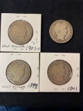 (4) Barber half dollars (1898, 1901, 1901-O, 1906-D). Bid times four.