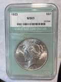1923 Peace dollar, MS65 grade.