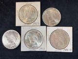 (5) Peace dollars (two 1922, 1922-D, 1923, 1925). Bid times five.