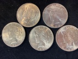 (5) Peace dollars (two 1922, two 1923, 1925). Bid times five.