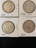 (4) 1964 Kennedy silver half dollars. Bid times four.