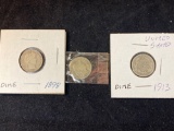 (3) Barber dimes (1898, 1910, 1913). Bid times three.