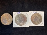 (3) Morgan silver dollars (1887, 1889, 1892). Bid times three.