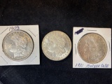 (3) Morgan silver dollars (1903, two 1921). Bid times three.