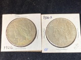 (2) Peace silver dollars (1926, 1926-S). Bid times two.
