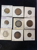 (97) Foreign coins, mostly 1900's, 1812 Denmark.