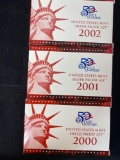 (3) US Mint SILVER proof sets(2000, 2001, 2002). Bid times three.