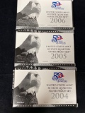 (3) US Mint State Quarters SILVER proof sets (2004, 2095, 2006). Bid times three.